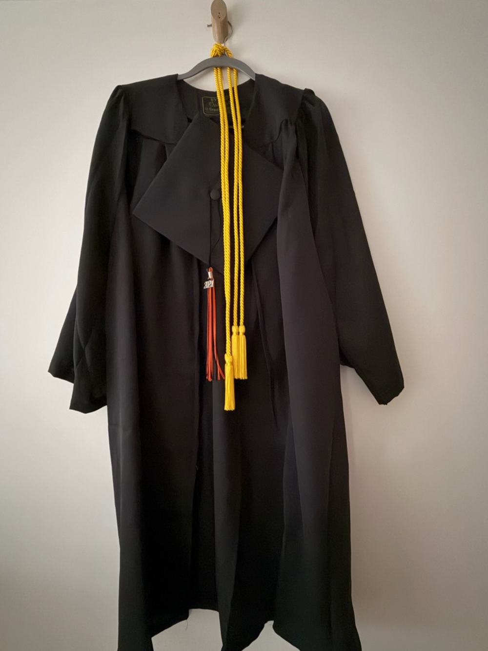 Classic Black Graduation Cap and Gown 5’3”-5’5” with Yellow Honor Cords